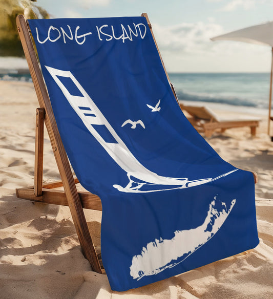 What's Up Long Island?  4 Colors - Windsurfing Beach Towel — Nautical Surf & Seagull Design